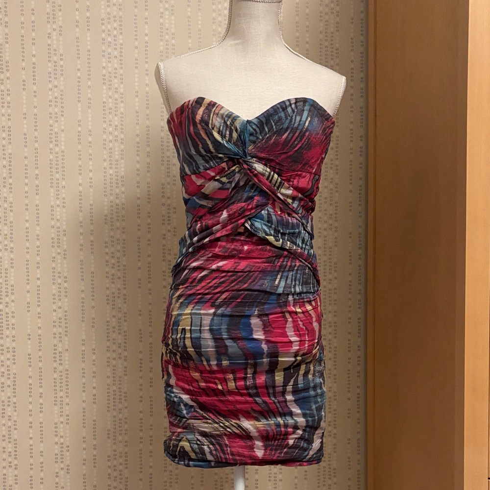 Nicole Miller Strapless Dress in Red, Blue, and Black